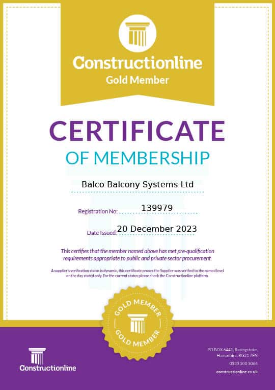 Balco Balcony Systems Ltd - ConstructionLine Gold Certification
